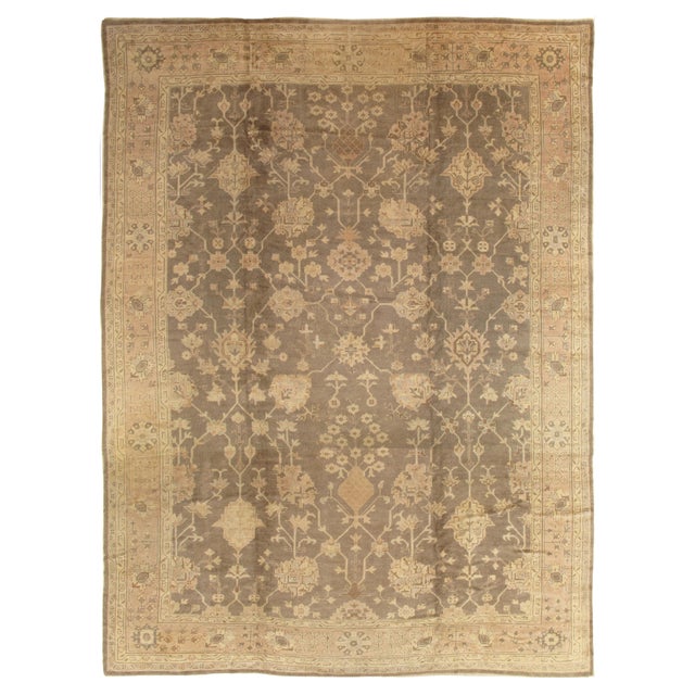 Antique Oushak Carpet, Oriental Rug, Handmade Grey, Muted Shrimp, Soft Creams For Sale - Image 13 of 17