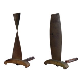 Modernist Twisted Bronze Andirons For Sale