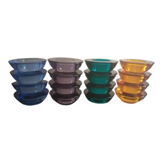 1980s Crate & Barrell Colored Tealite Candle Holders- Set of 16 For Sale