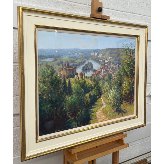 Les Andelys in the Seine Valley France Pastel Art by 20th Century British Artist 1995 Circa For Sale - Image 4 of 11