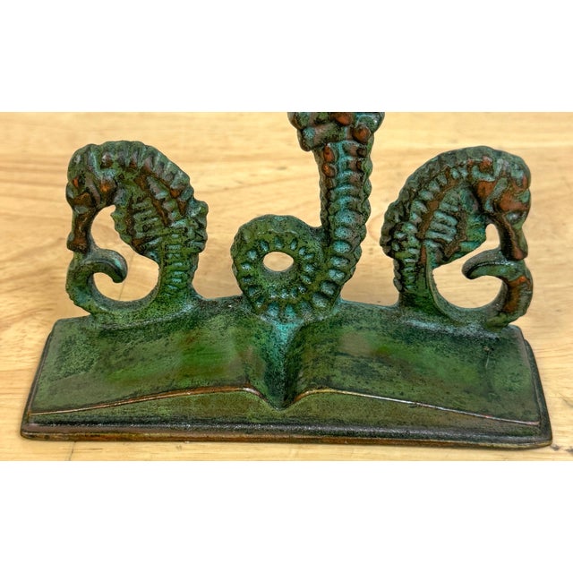 Art Deco Arts & Crafts Bronze Seahorse Bookends, Attributed to E.T. Hurley, c.1920 For Sale - Image 3 of 18