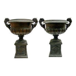 Vintage Metal Medici Style Garniture Urns - a Pair For Sale