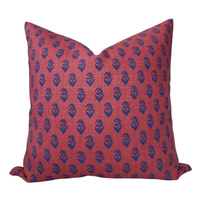Rajmata Linen Pillow Cover in Raspberry Indigo For Sale