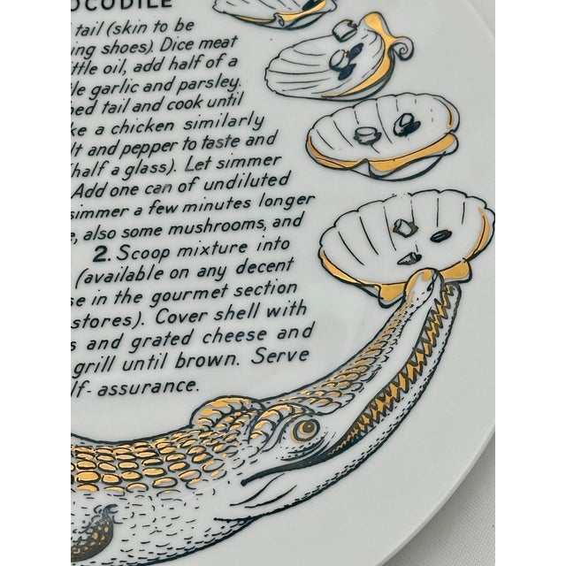 Fornasetti 1960s Mid-Century Modern Piero Fornasetti Coquille Crocodile Recipe Plate for Fleming Joffe For Sale - Image 4 of 8