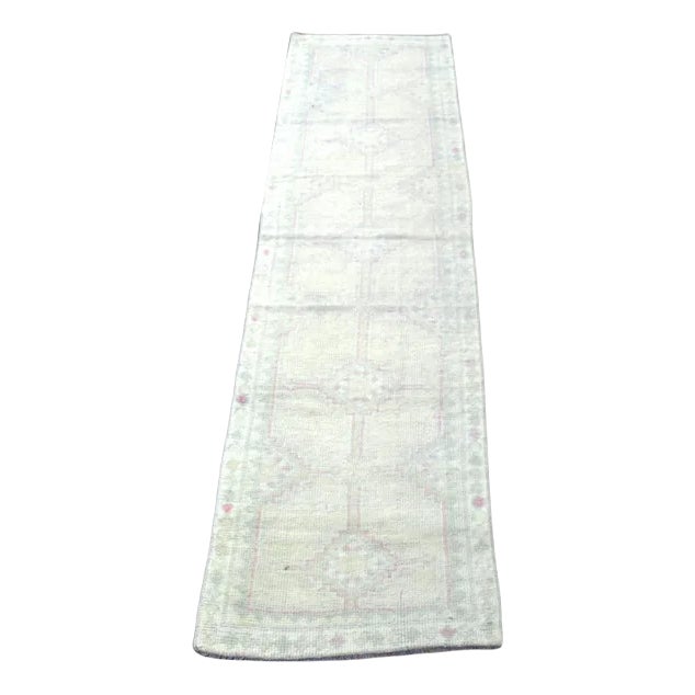 Turkish Beige & Pink Herki Runner Rug For Sale