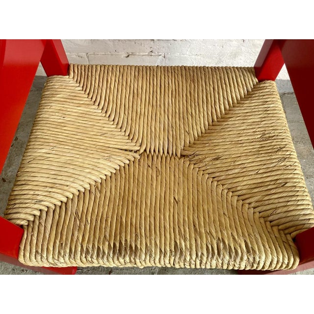 Red Italian Beech and Straw Armchair, 1960s For Sale - Image 8 of 10