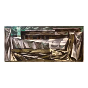 Paul Zimmerman, Social Realist Street Scene Modernist Landscape Oil Painting, 1953