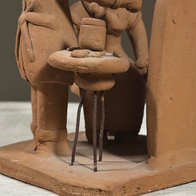 Brown Vintage Brazilian Folk Art Sculpture of Dentist and Patient by Joāo Vitalino, Signed For Sale - Image 8 of 9