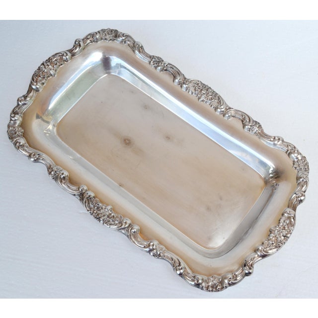 1950s International Silver Co. Silverplate Rectangle Embossed Bread Platter Serving Tray For Sale - Image 10 of 16