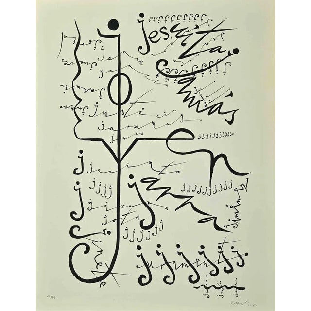 Letter J, from the Alphabet series, is a lithograph, realized by Rafael Alberti in 1972. Hand-signed and dated on the...