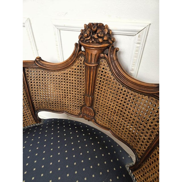 Wood Louis XV Italian Carved Wood and Cane Back Armchair, 1960s For Sale - Image 7 of 9