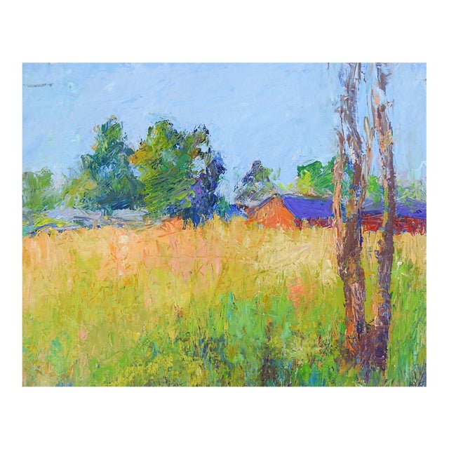 Late 20th Century Impressionist Landscape With Red Barn Painting For Sale