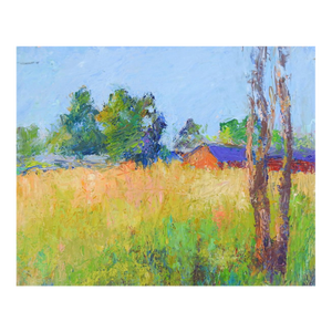 Late 20th Century Impressionist Landscape With Red Barn Painting