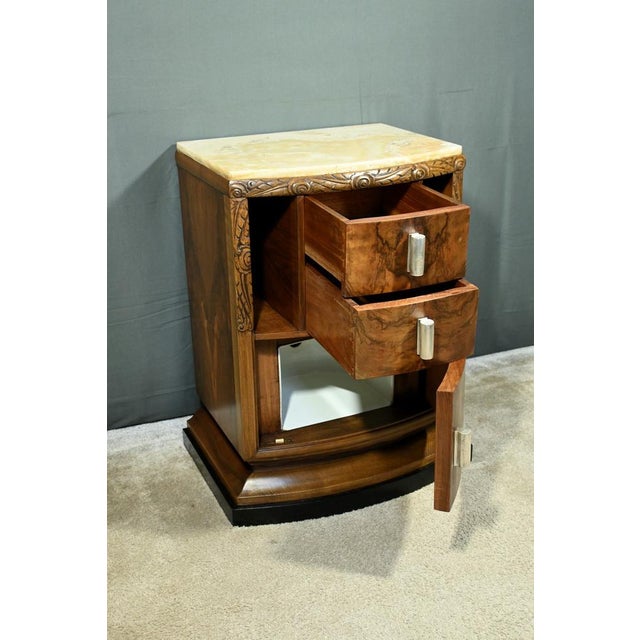 1930s Vintage Art Deco Walnut Burl Bedside Table, 1930 For Sale - Image 5 of 18