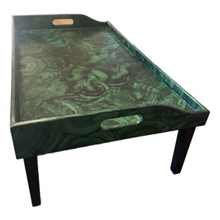 A Modern Style Breakfast in Bed Tray Handmade and Hand Painted in Wood Faux Malachite For Sale