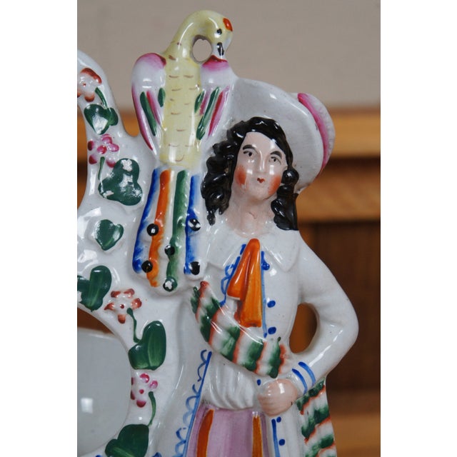 Antique Staffordshire Couple With Peacocks Pocket Watch Holder Figurine For Sale - Image 10 of 12