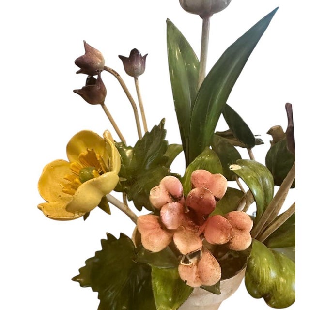 Vintage Italian Tole Potted Flowers / Floral Toleware Arrangement Sculpture With Tulip, Buttercup and Lily Blooms For Sale - Image 4 of 7
