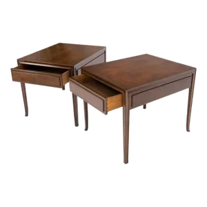 Pair Baker Mid-Century Modern Rectangle One Drawer End Side Tables Night Stands