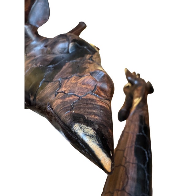 Wood 50" Late 20th Century Hand-Carved Solid Wood Giraffe Family Sculpture For Sale - Image 7 of 17