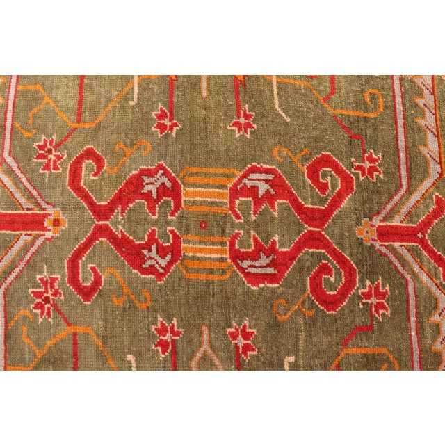 Antique Turkish Oushak Rug in Green Field, Red, Orange & Rich Colorful Accent For Sale - Image 11 of 12