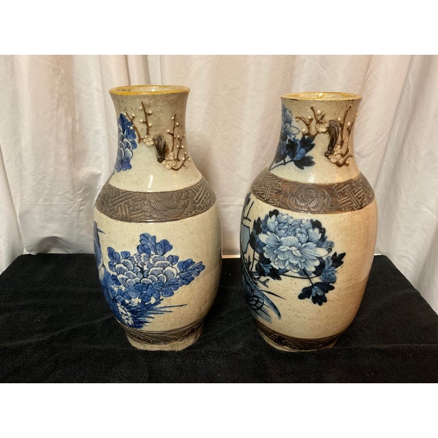 Antique 1800s Chinese Blue & White Vases W/Crackle Glaze - A Pair For Sale - Image 4 of 12