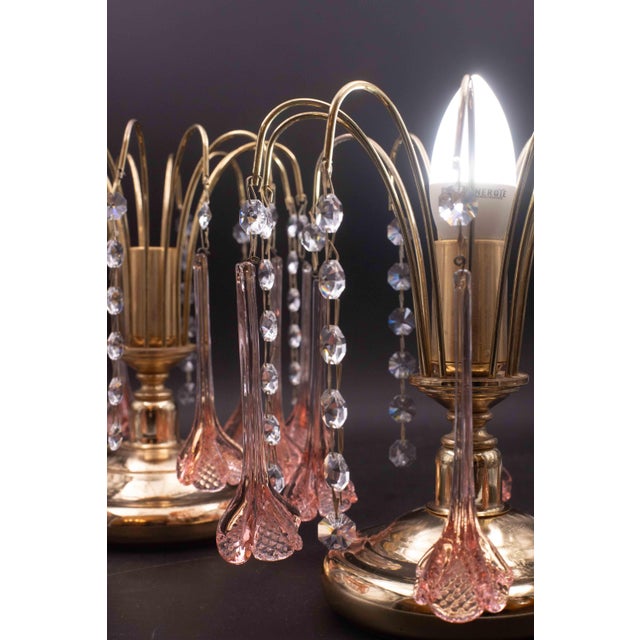Set of 2 Brigitte Bardot Pink Drops Crystal and Murano Style Glass Table Lamp, 1980s For Sale - Image 6 of 12
