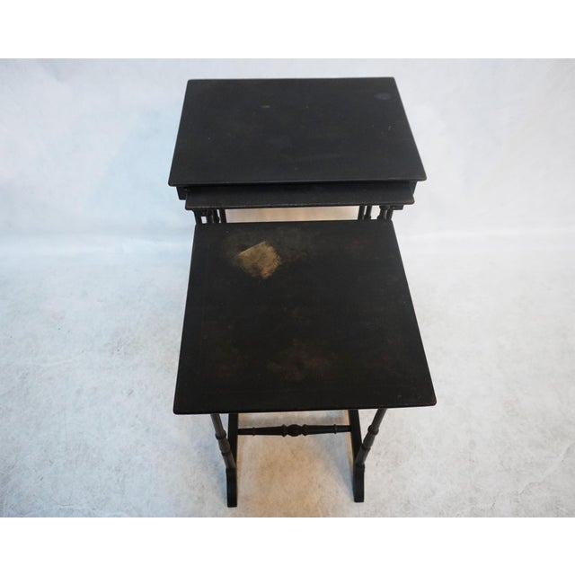 Black 20th Century Antique Victorian Black Lacquer Nest of 3 Tables For Sale - Image 8 of 18