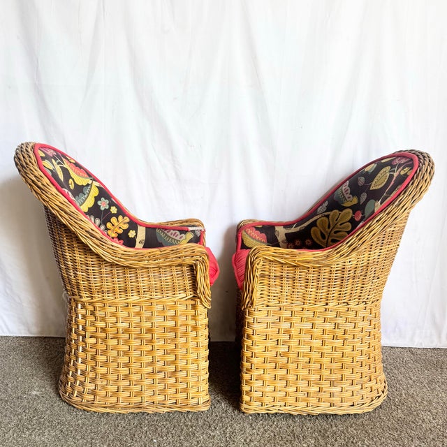 Late 20th Century Vintage Boho Chic Wicker Lounge Chairs - A Pair For Sale - Image 5 of 9