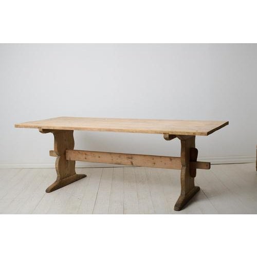 Large Swedish Rustic Country Trestle Dining Table For Sale - Image 4 of 17