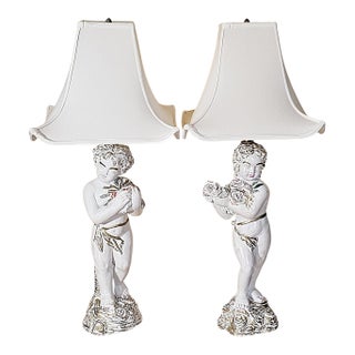 Vintage Hand-Painted Italian Figural Table Lamps, a Pair For Sale