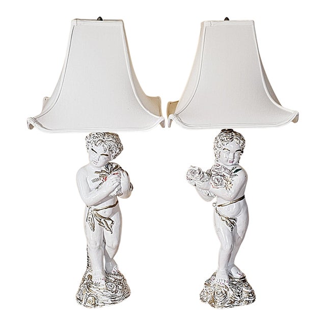 Vintage Hand-Painted Italian Figural Table Lamps, a Pair For Sale