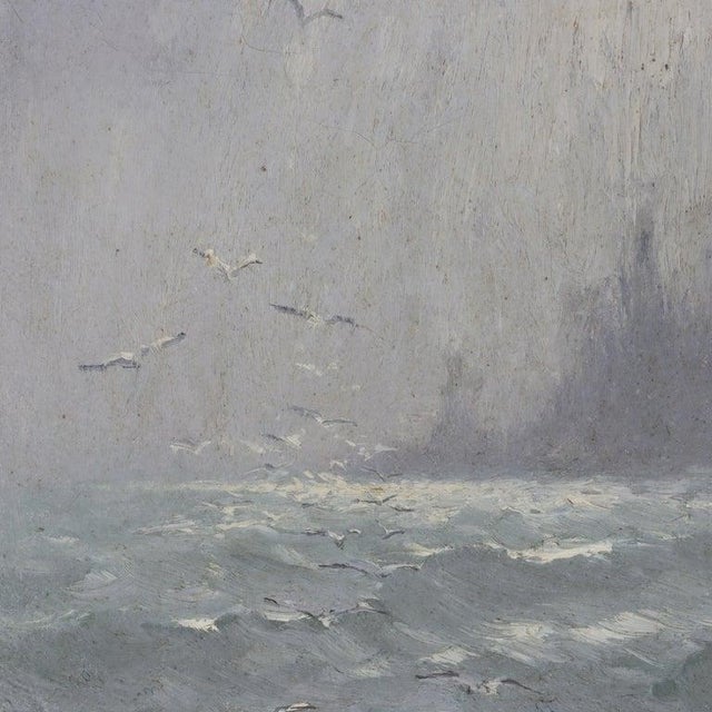 Arts & Crafts Oil on Canvas Painting of Stormy Seascape in Newcomb Macklin Style Frame C1923 For Sale - Image 3 of 9