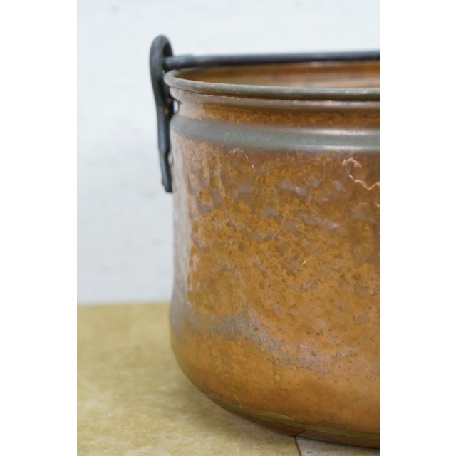 Copper Antique Dovetailed Hammered Copper Stock Pot Cauldron Cooking Kettle Bucket 8.5" For Sale - Image 8 of 13