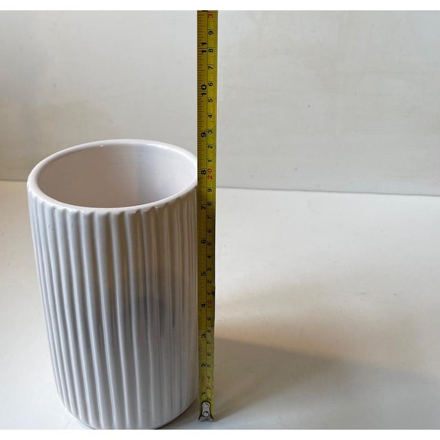 Art Deco Fluted White Ceramic Vase by L. Hjorth, 1940s For Sale - Image 6 of 10