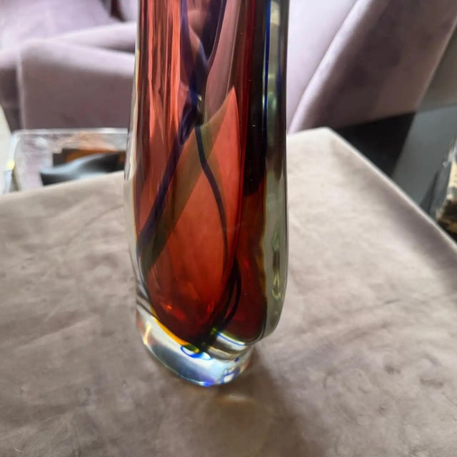 Dark Pink 1980s Flavio Poli Modern Pink Blue and Yellow Sommerso Murano Glass Tall Vase For Sale - Image 8 of 12