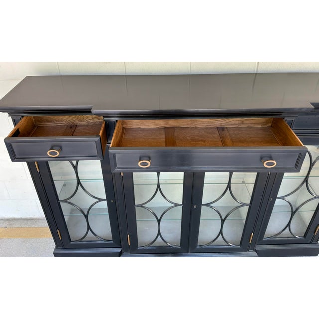 Wood Jonathan Charles Transitional Black Breakfront/Display Cabinet For Sale - Image 7 of 10