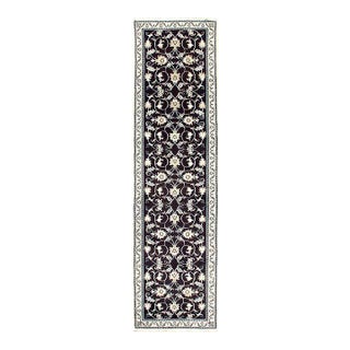 2020s Navy Blue Hand Knotted Persian Nain Runner For Sale