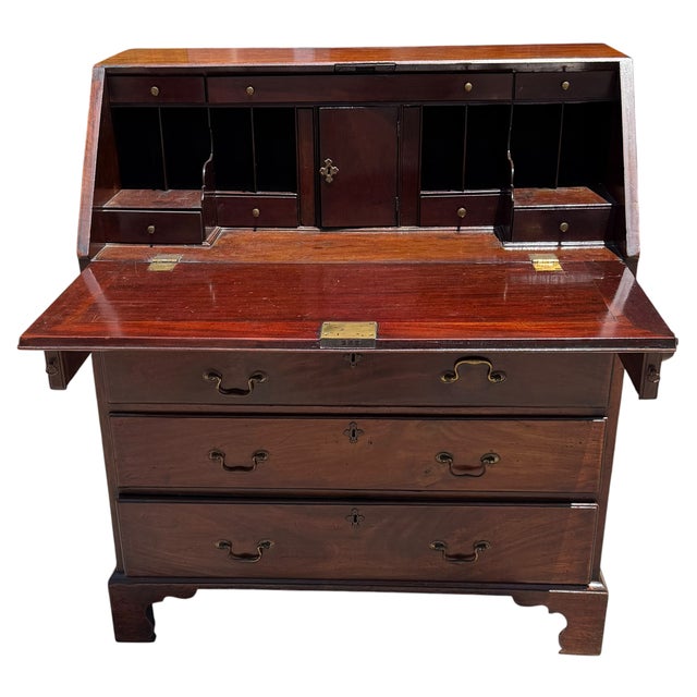 Traditional Antique Georgian Mahogany Slant Front Secretary Desk For Sale - Image 3 of 3