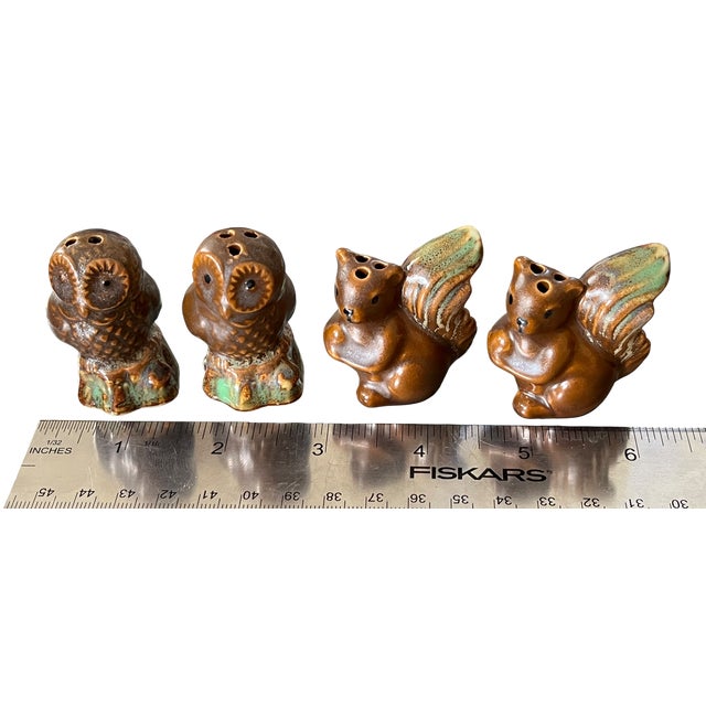 Vintage Ceramic Owl and Squirrel Salt & Pepper Shakers, Set of 4 For Sale - Image 14 of 16