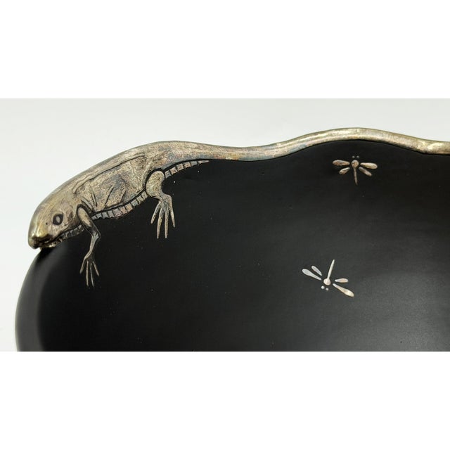 1980s Emilia Castillo Pure Silver Lizard & Black Porcelain Bowl, Mexican Silver Art For Sale - Image 14 of 18