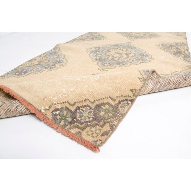 1950s 1950s Muted Beige & Moss Green Turkish Runner For Sale - Image 5 of 10