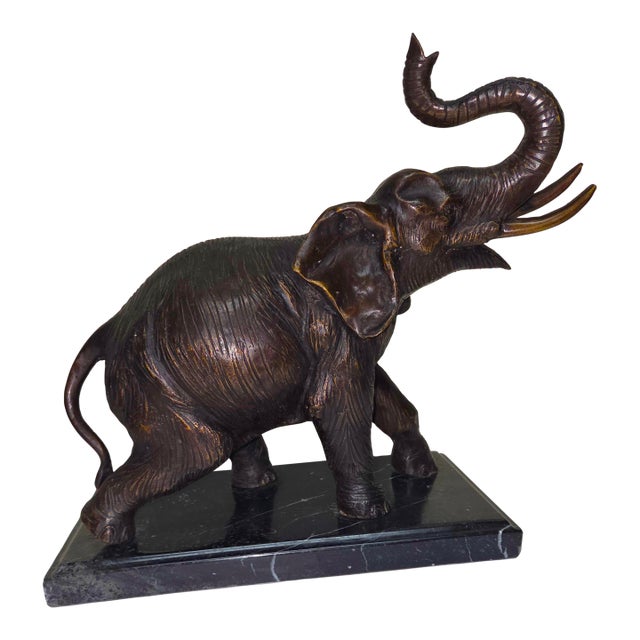 Bronze Elephant on Marble Base For Sale