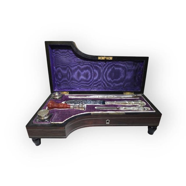 19th-Century Silver and Exotic Wood Inkwell in the shape of Piano, 1880s For Sale - Image 4 of 15