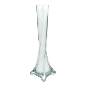 Vintage MCM Twisted White Cased Clear Glass Bud Vase