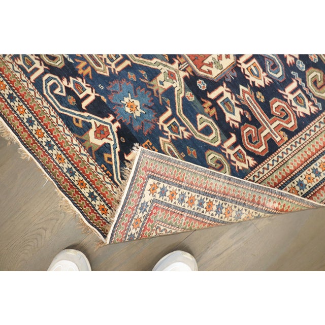Late 19th Century Antique Zabihi Collection Caucasian Perpedil Blue Rug - 3'5" X 5'1" For Sale - Image 13 of 17