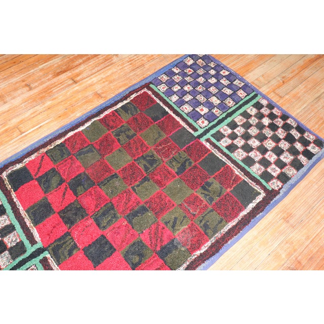 Mid-Century Modern Late 20th Century American Hooked Checkerboard Chess Rug - 3' x 5'7" For Sale - Image 3 of 9