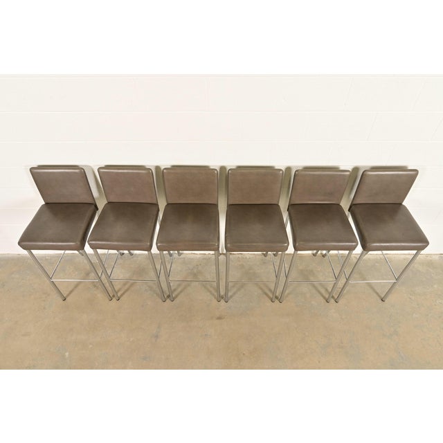 Early 21st Century Steelcase Coalesse Modern Leather and Chrome Bar Stools, Set of Six For Sale - Image 5 of 13