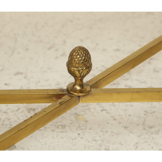 Metal Rectangular Brass Coffee/Cocktail Table With Smoked Glass on Stretcher Base For Sale - Image 7 of 11