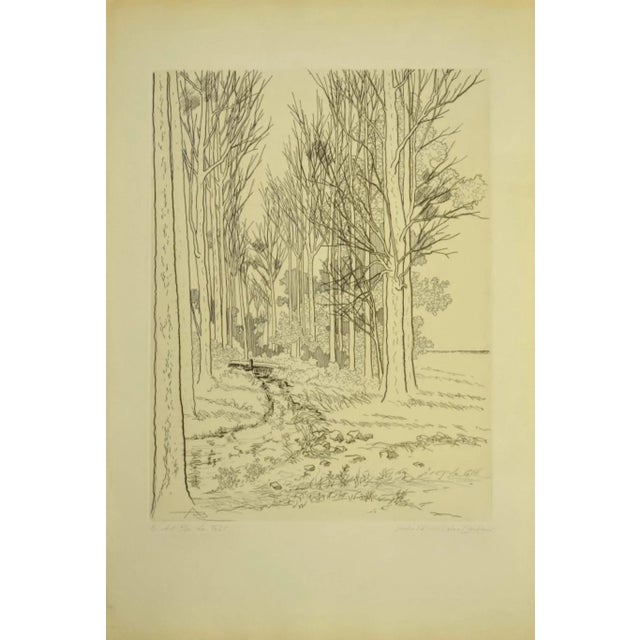 Landscape is an original drawing in etching technique on ivory-colored paper, realized by André Roland Brudieux. In...