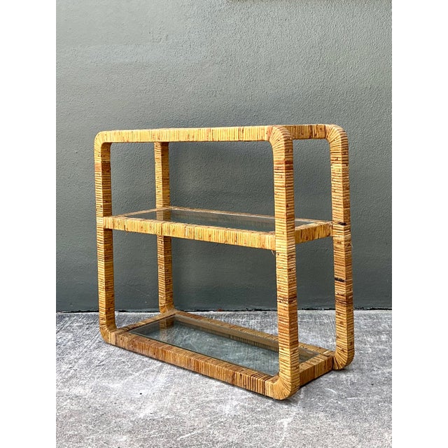 Wood Vintage Wrapped Rattan Low Etagere For Sale - Image 7 of 12